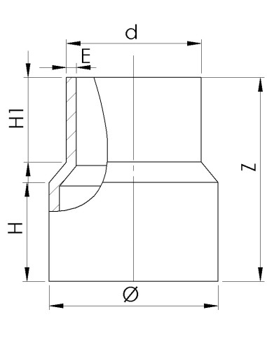 Réduction longue lisse à souder injecté PE100...